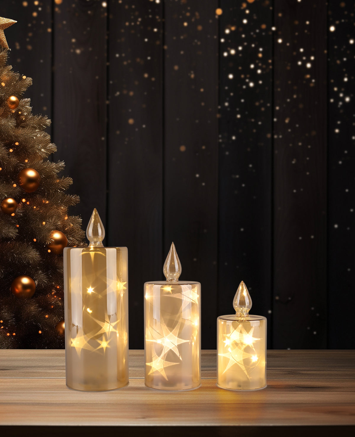 Candles with Star Reflection – Set of 3