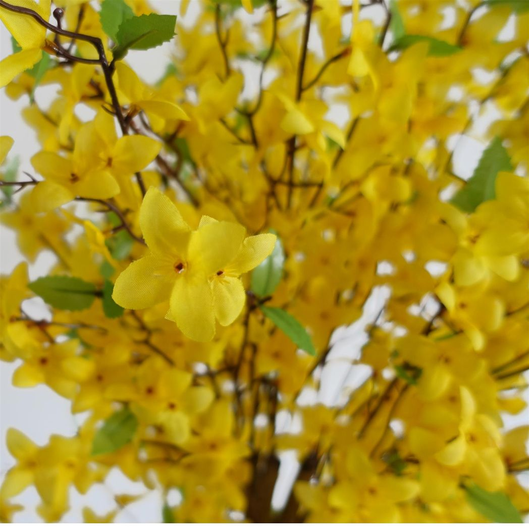 Leaf 120cm Artificial Forsythia Tree with Yellow Silk Flowers and Natural Wood Trunk – Home Decor Plant