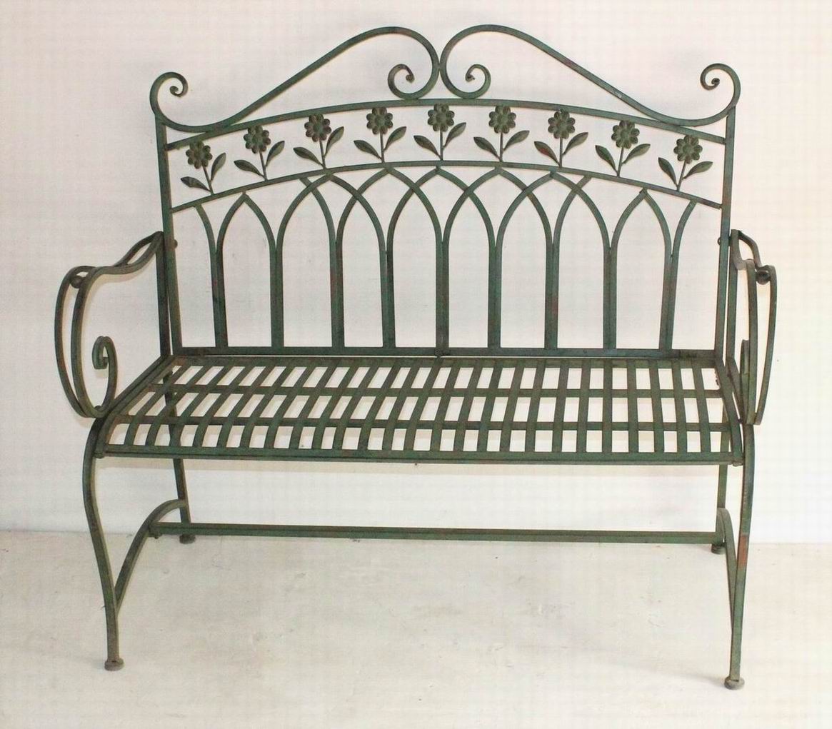 Decorative Metal Garden Bench, 112cm – Green and Gold Finish, Easy Assembly