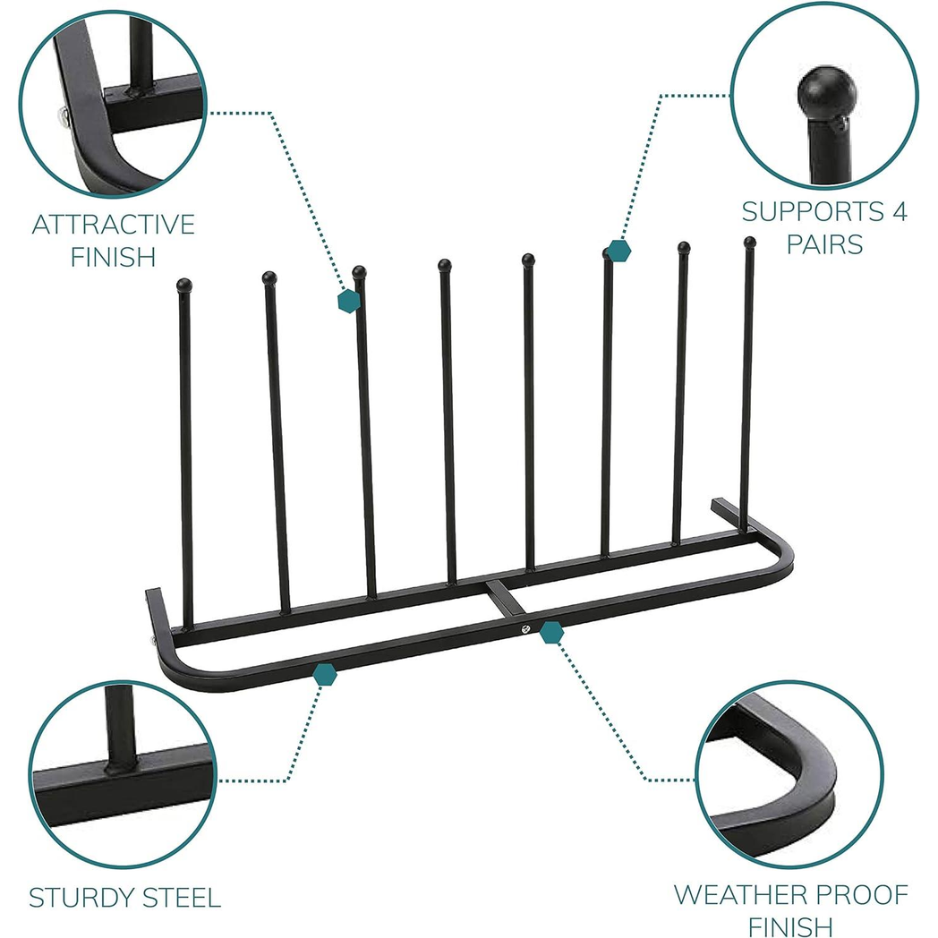 Direct Online Houseware 4 Pair Boot Rack in Black Powder Coated Steel – Wellie Stand Shoe Storage Organiser