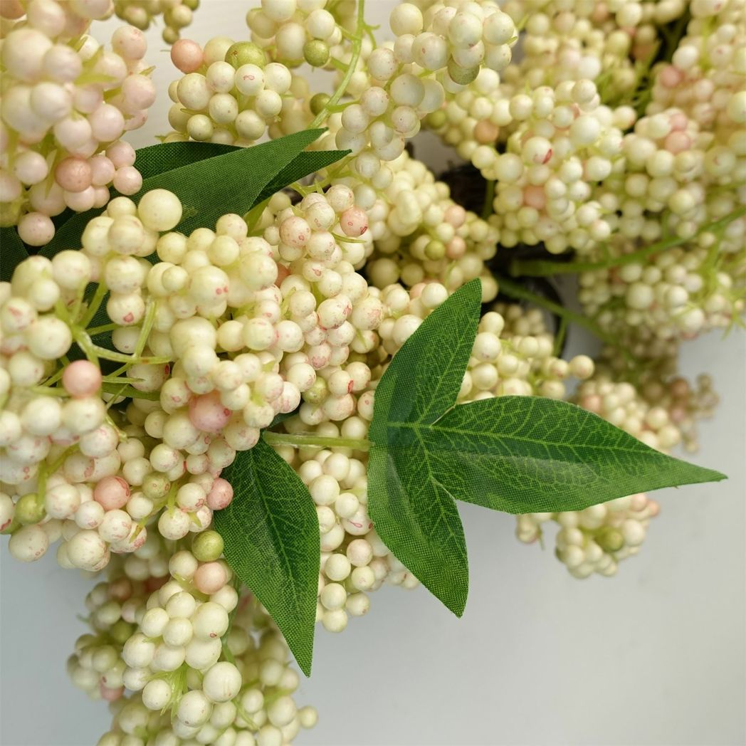 Artificial Hanging Wreath with White Berries, 55cm – Door Decoration with Woven Base