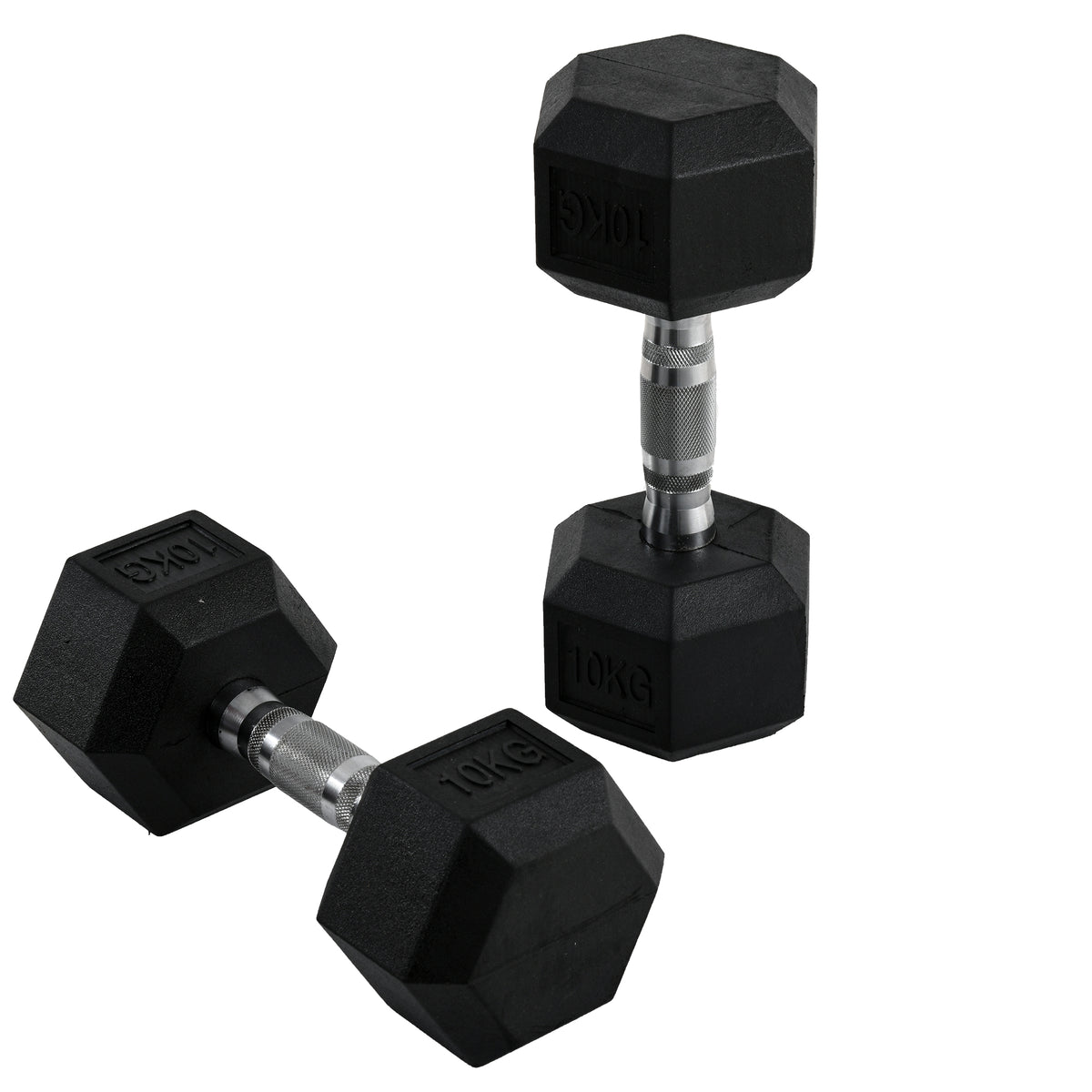 HOMCOM Hexagonal Dumbbell Set, 2 x 10kg with Knurled Handles – Anti-Roll Hand Weights for Home Gym