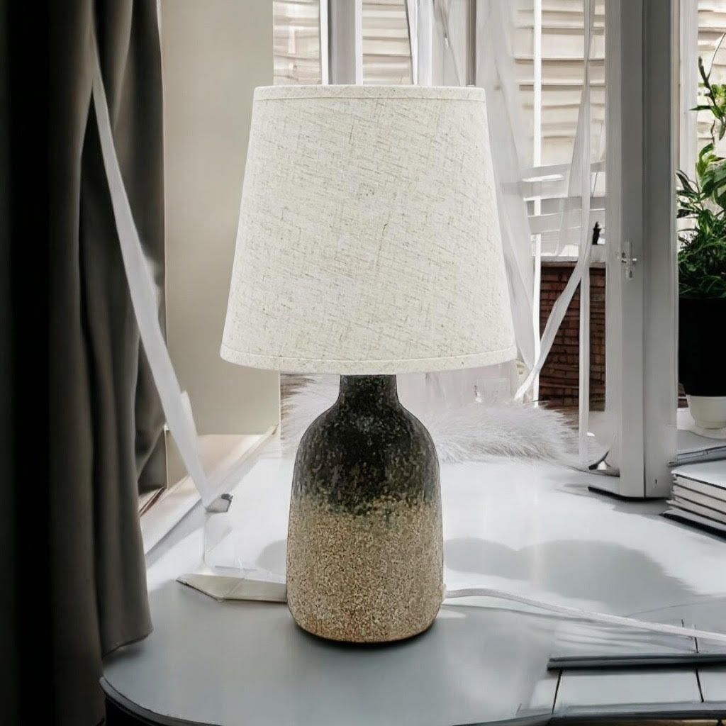 AcaciaHome Grey Two-Tone Ceramic Table Lamp with Drum Shade – 40cm Bedside & Desk Lighting