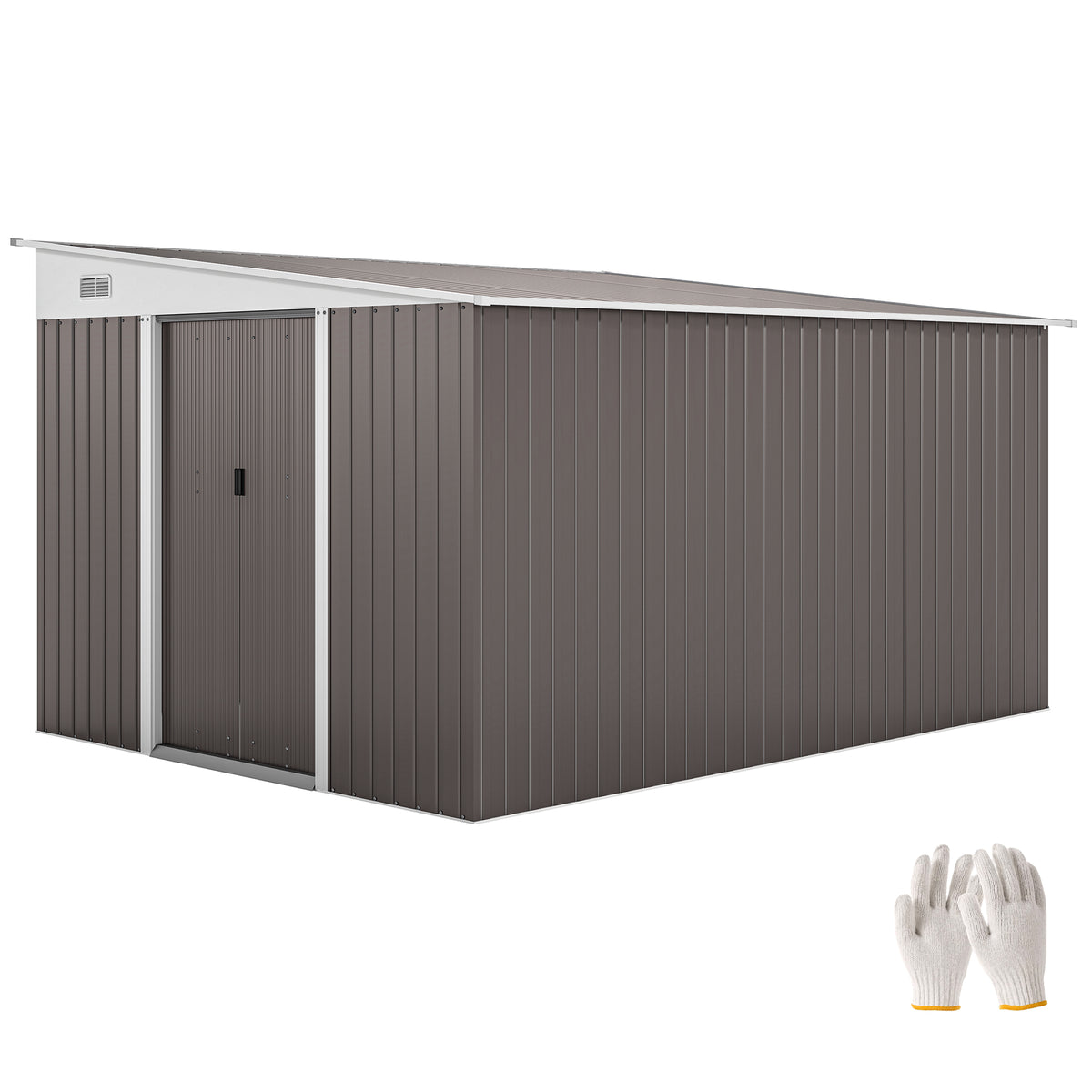 Outsunny 11.3 x 9.2ft Galvanised Steel Garden Shed with Double Doors & Vents – Heavy-Duty Storage, Grey