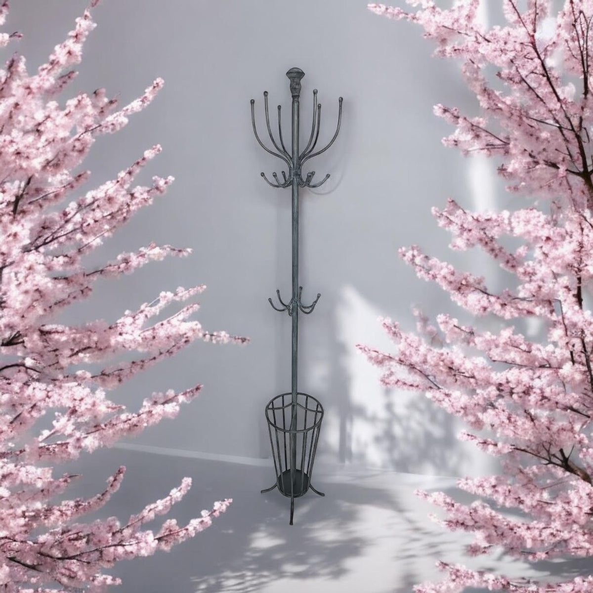 AcaciaHome 175cm Metal Coat Stand with Umbrella Holder, Grey