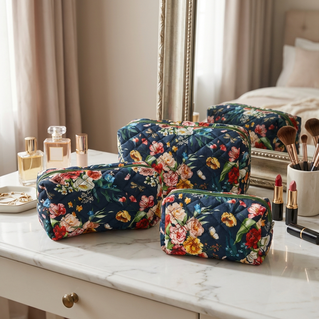 Avilo Set of 3 Floral Make-Up Bags with Zips – Cosmetics Storage and Travel Organisers in 3 Sizes