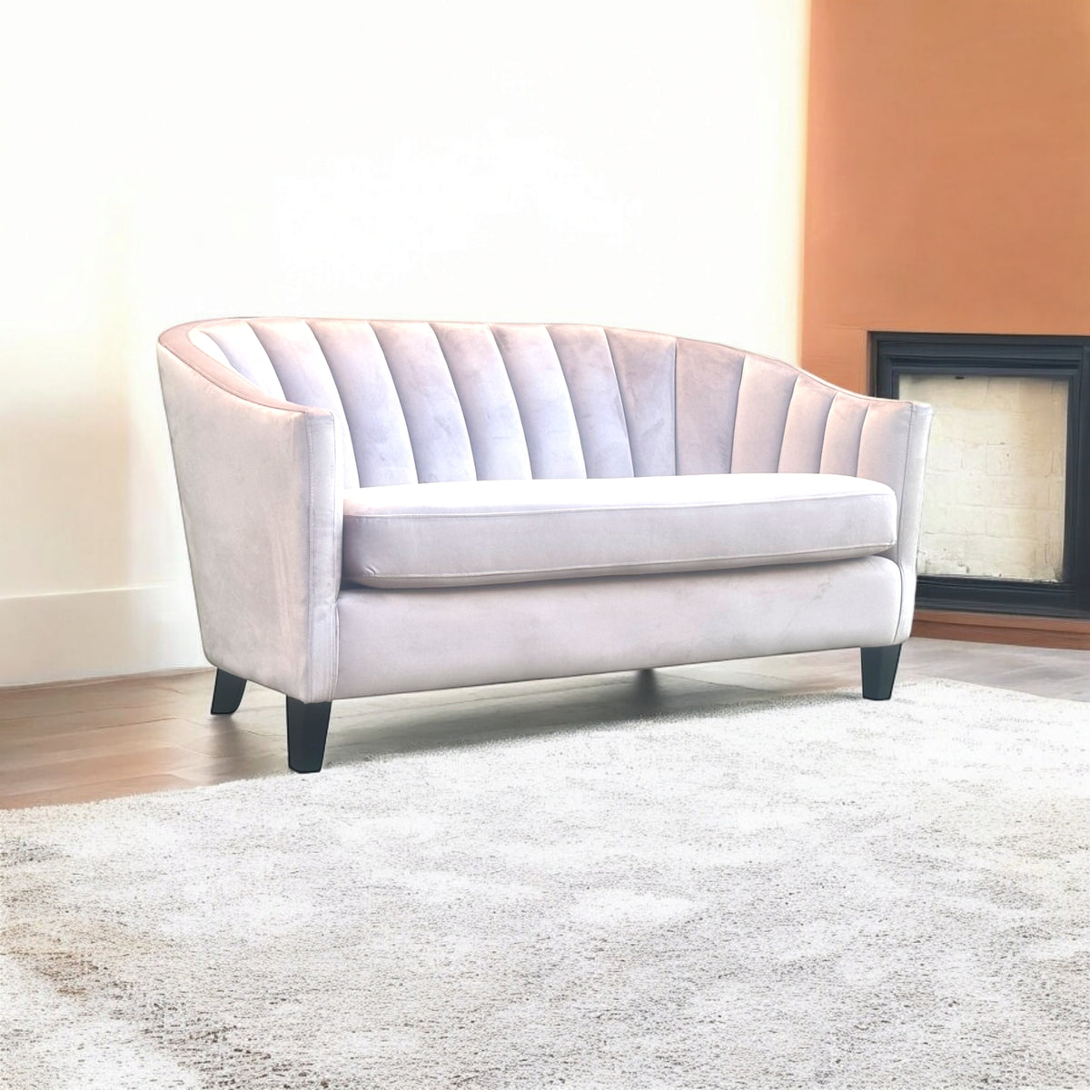 AcaciaHome 2-Seater Velvet Tub Sofa with Drop Arms and Medium-Firm Foam – Living Room Seating, Pink Velvet