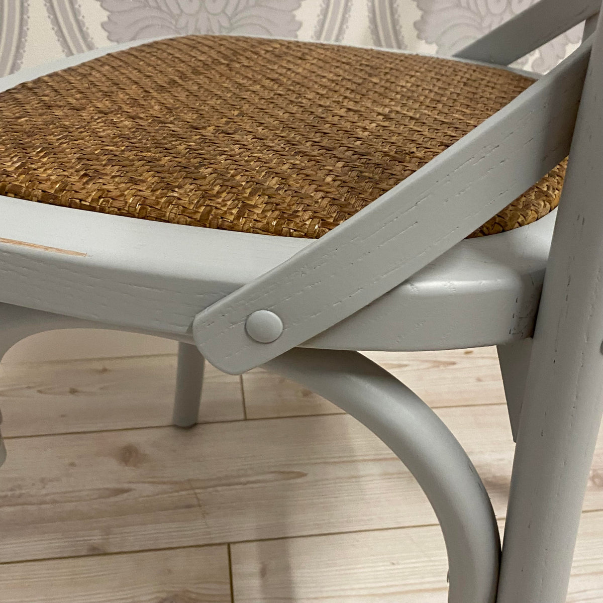 AcaciaHome Oak Cross Back Café Chair with Rattan Seat – Hand-Finished Dining Seating, Grey