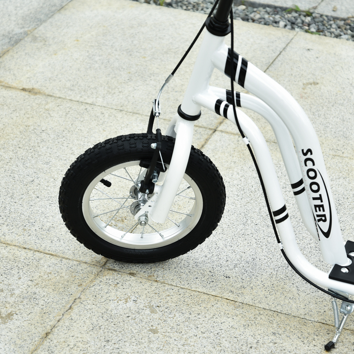 Kids Scooter with 12 Inch Inflatable Football-Design Wheels & Adjustable Handlebar – Steel Frame, Ages 5+, White
