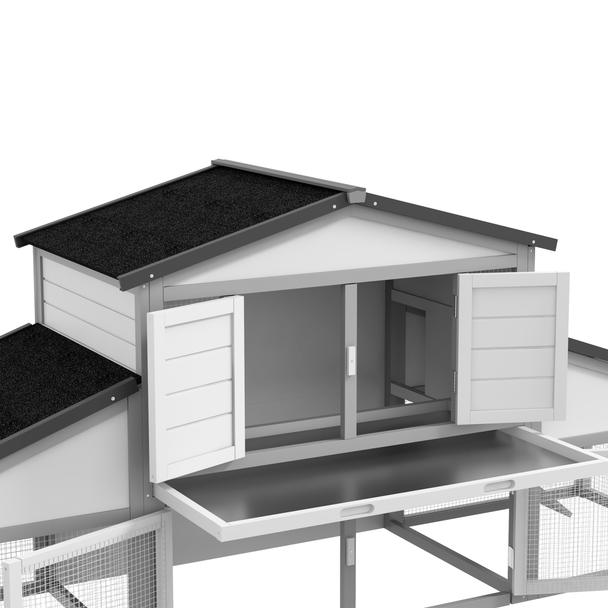 PawHut Large Two-Tier Rabbit Hutch with Run, Tray & Ramp – Wooden Guinea Pig House, Grey