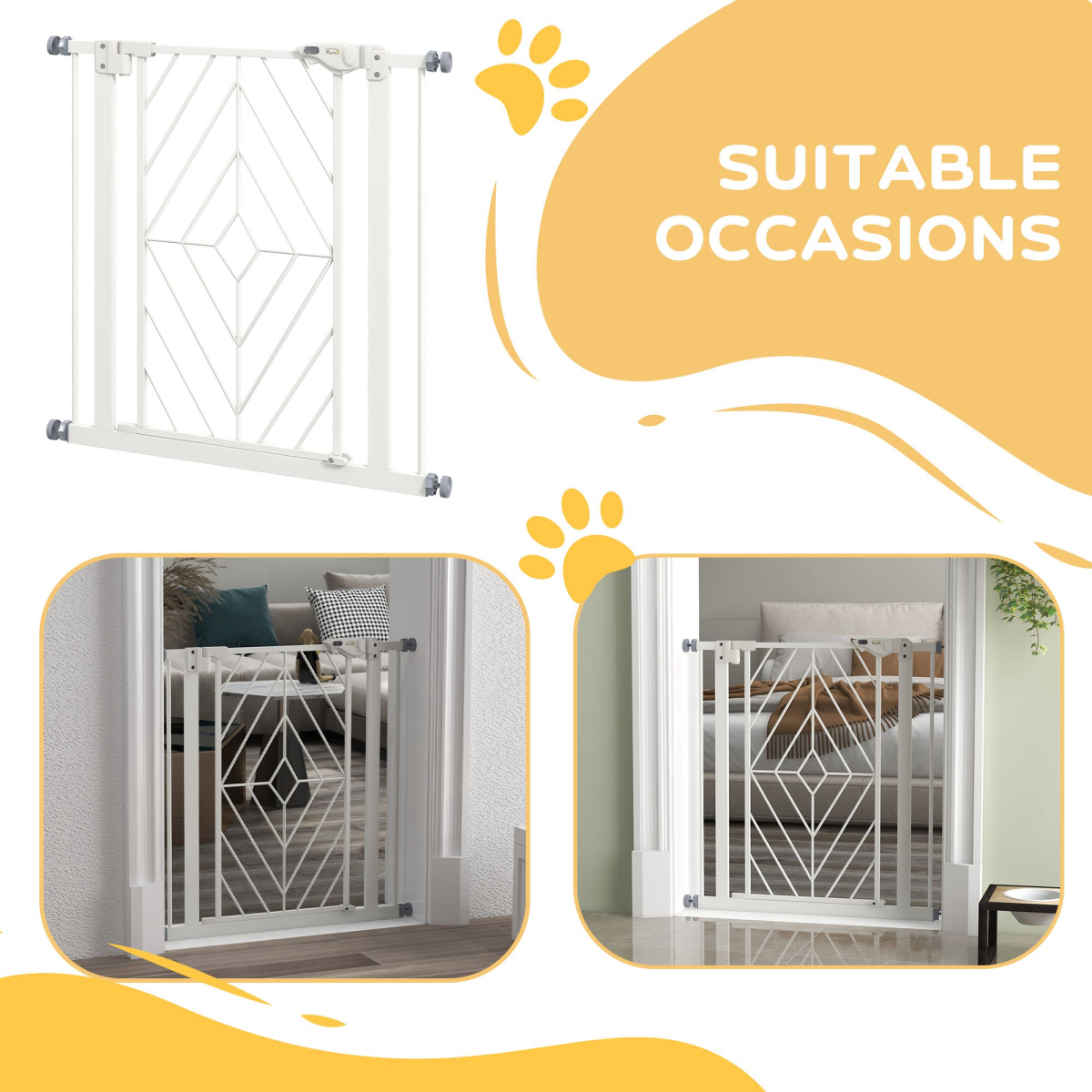 PawHut Pressure Fit Safety Gate with Auto Closing Door & Double Lock – Dog Gate for 74-80cm Openings, White