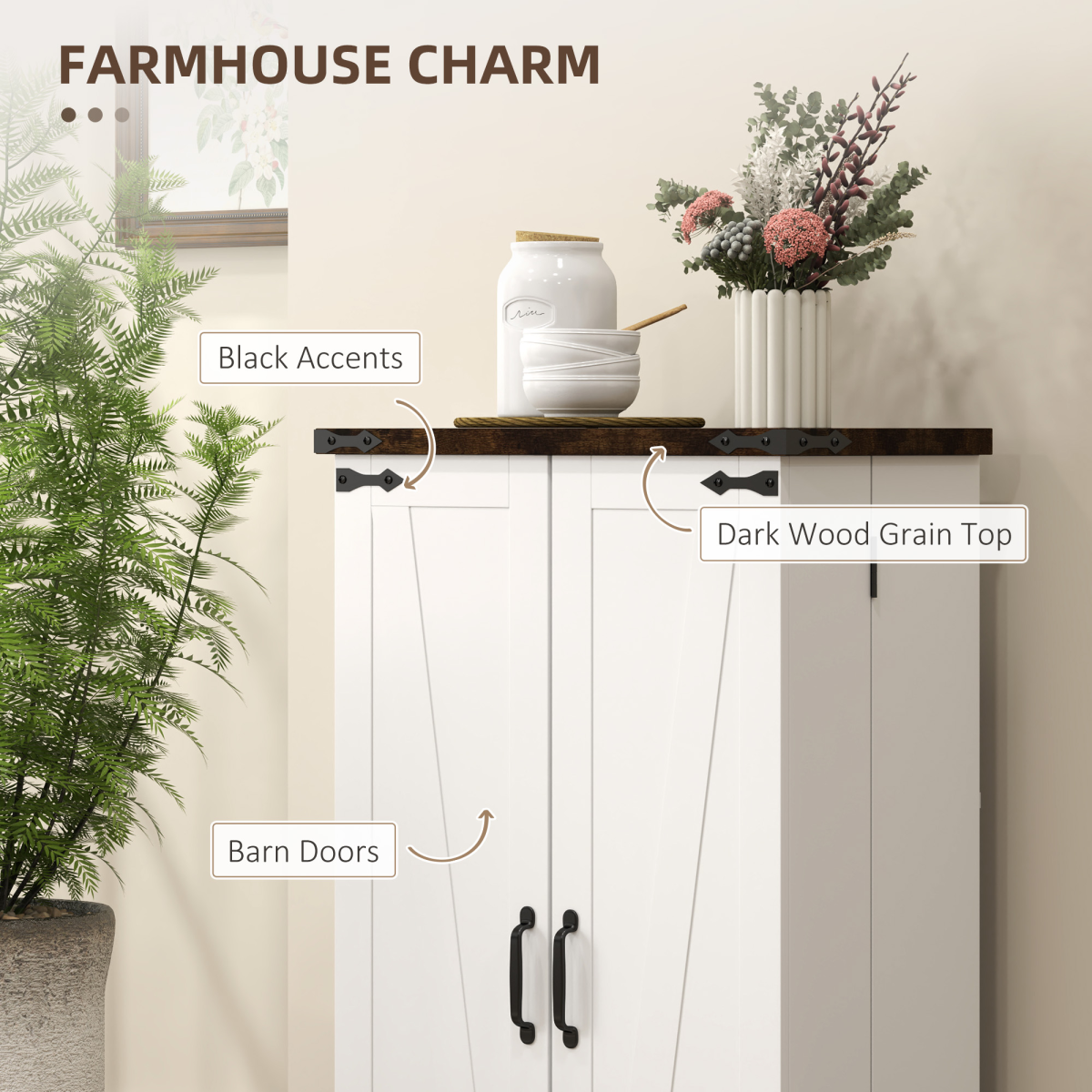 HOMCOM Farmhouse Storage Cabinet with Adjustable Shelves – Versatile Storage for Kitchen, Living Room & Hallway