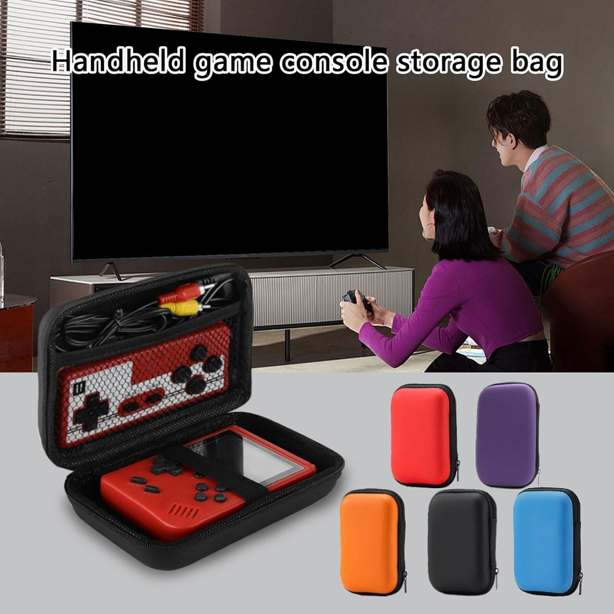 Hard Shell EVA Storage Case for R36S/R35S Retro Game Console – Zipped Organiser for Cables & Earphones, Black