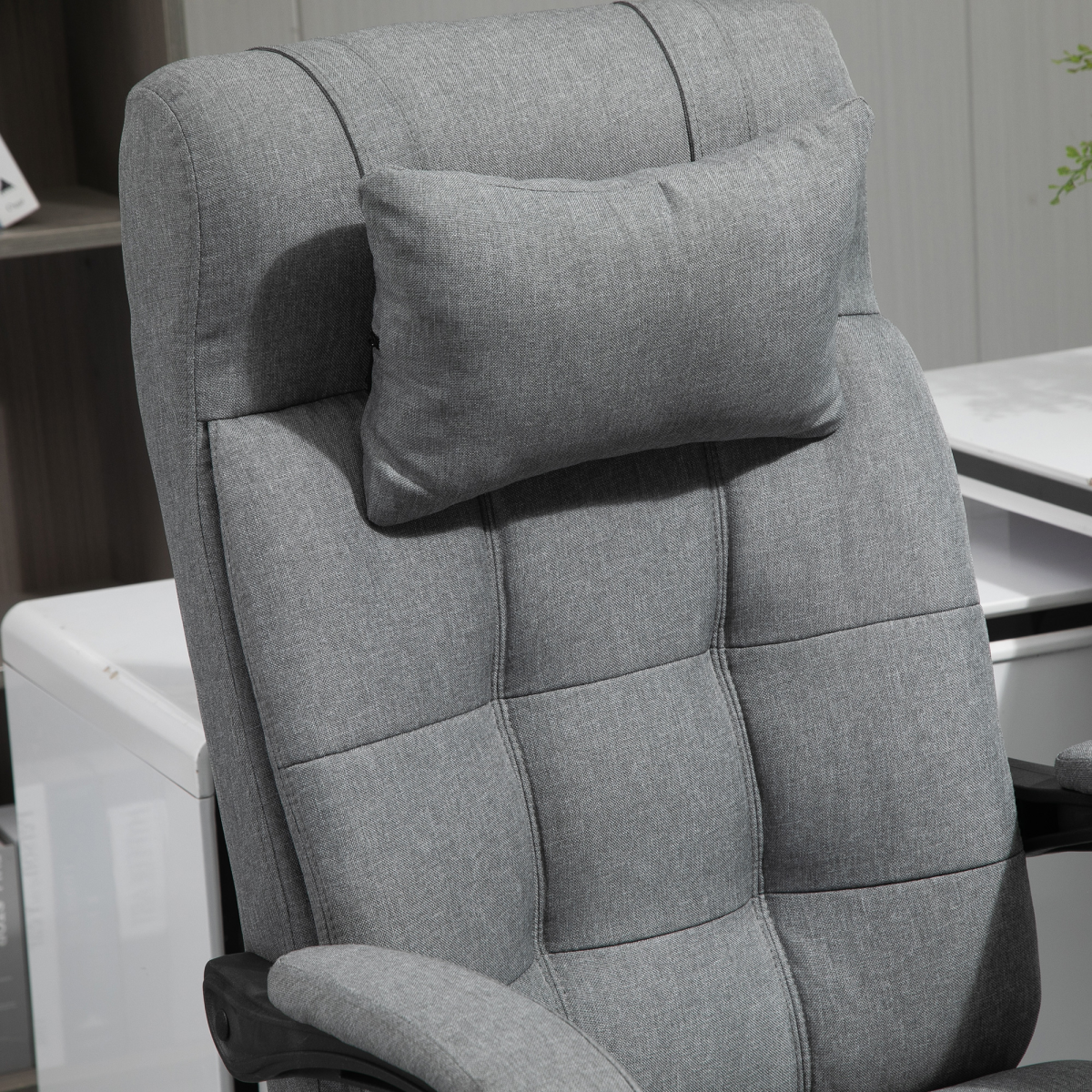 Reclining Office Chair with Footrest & Removable Pillow, 155° Recline – Home Office Chair, Light Grey