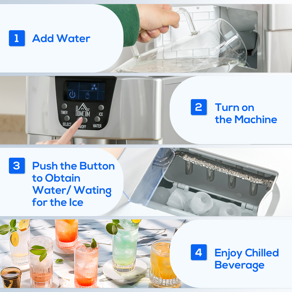 HOMCOM 2-in-1 Ice Maker & Water Dispenser, No Plumbing Required – Countertop Kitchen Appliance, Silver
