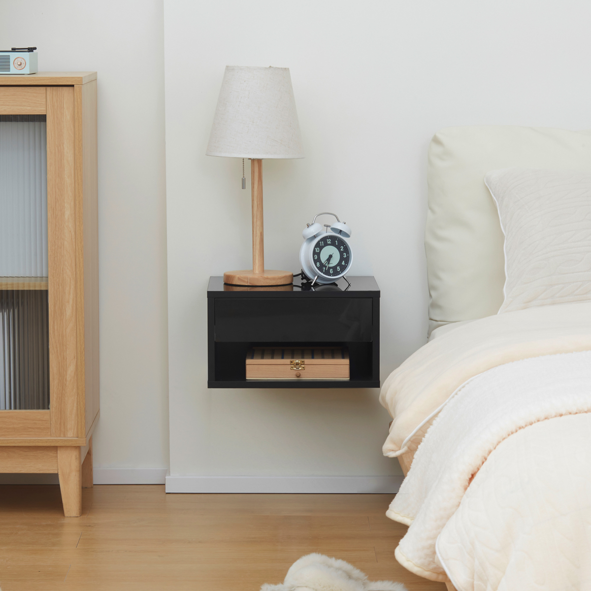 HOMCOM Set of 2 Floating Wall-Mounted Bedside Tables with Drawer – Space-Saving Bedroom Storage, Black
