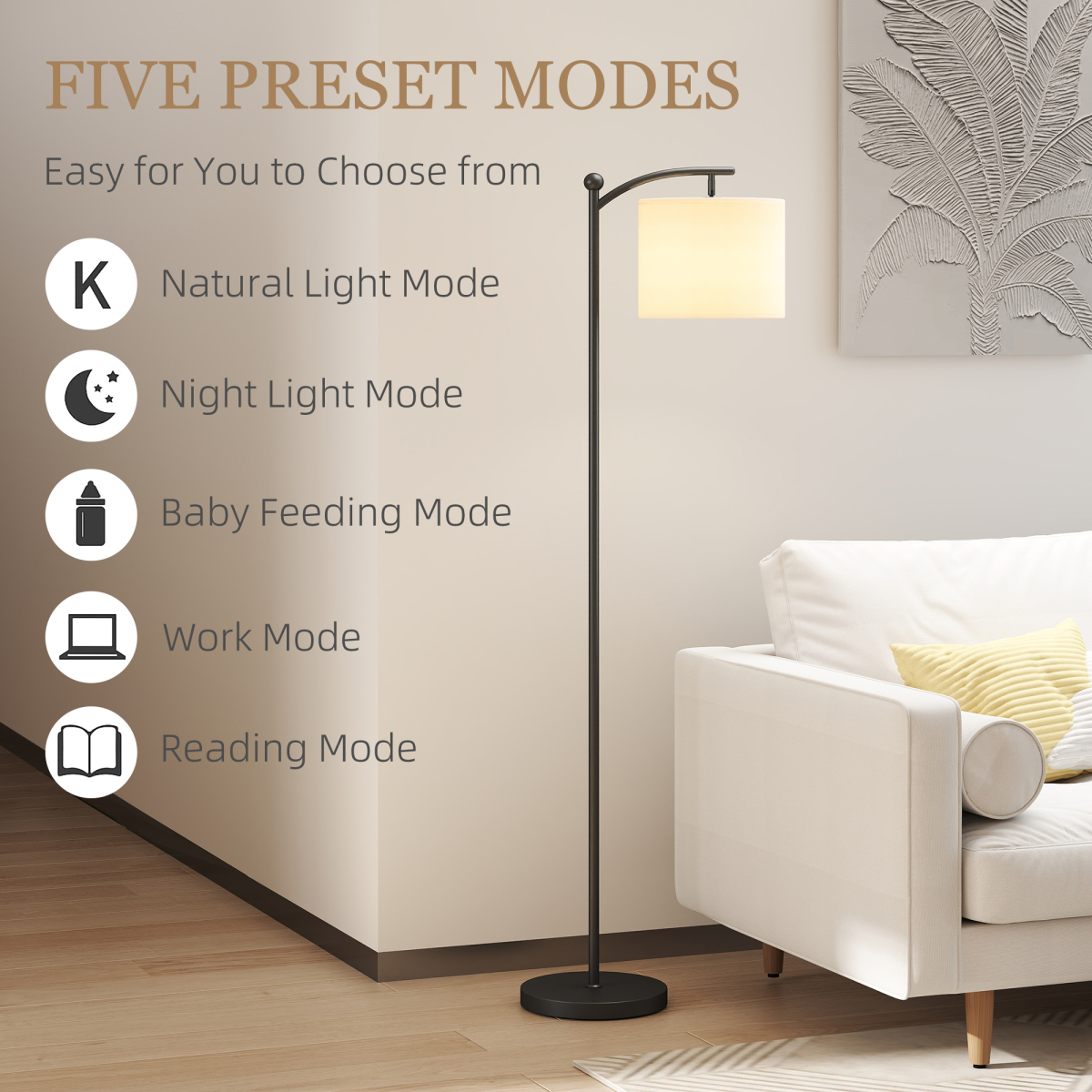 HOMCOM LED Floor Lamp with Dimmable Colours Temperature & Brightness, Black