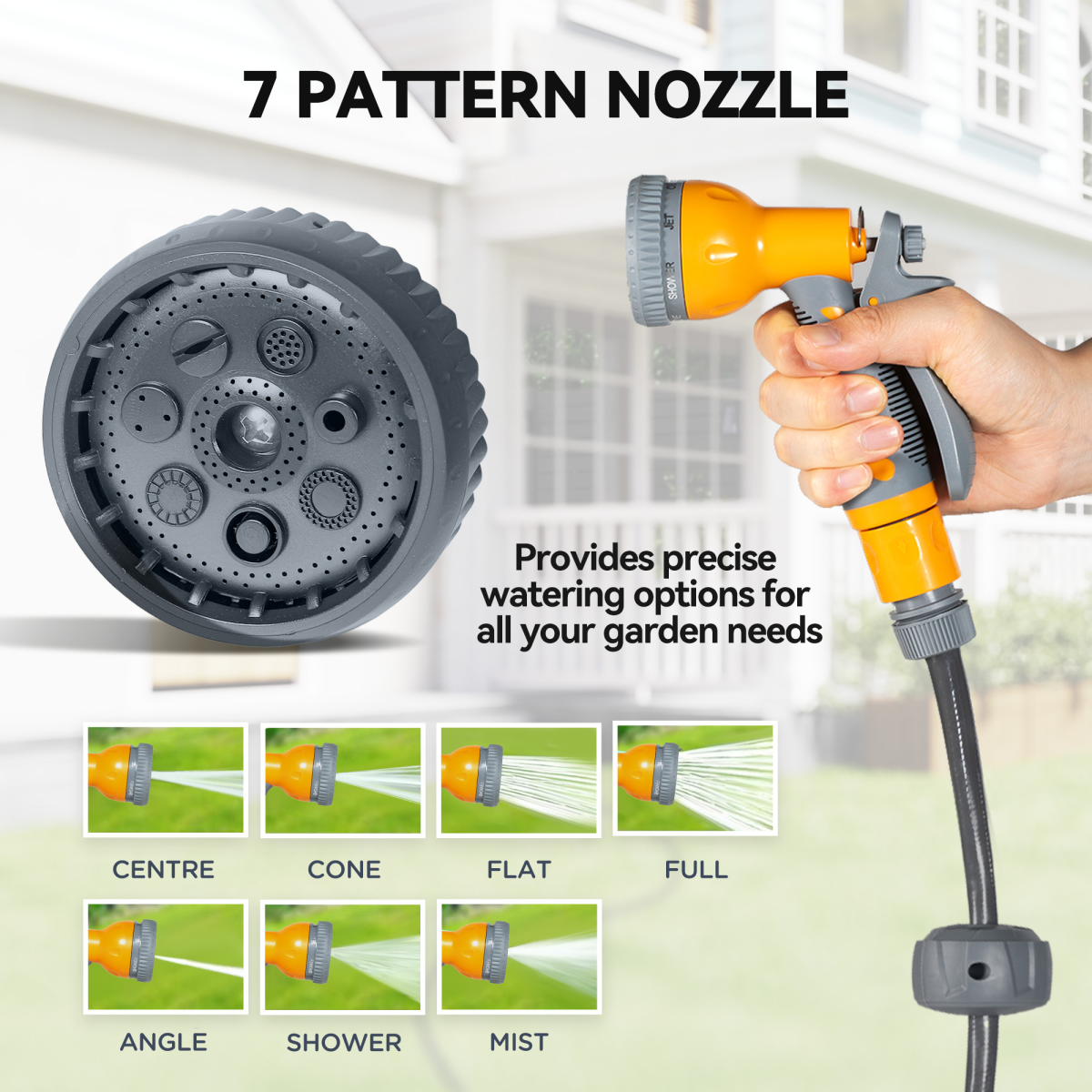 Outsunny 30m Retractable Garden Hose Reel with Lock, Wall Mounted – 7 Watering Patterns, Orange