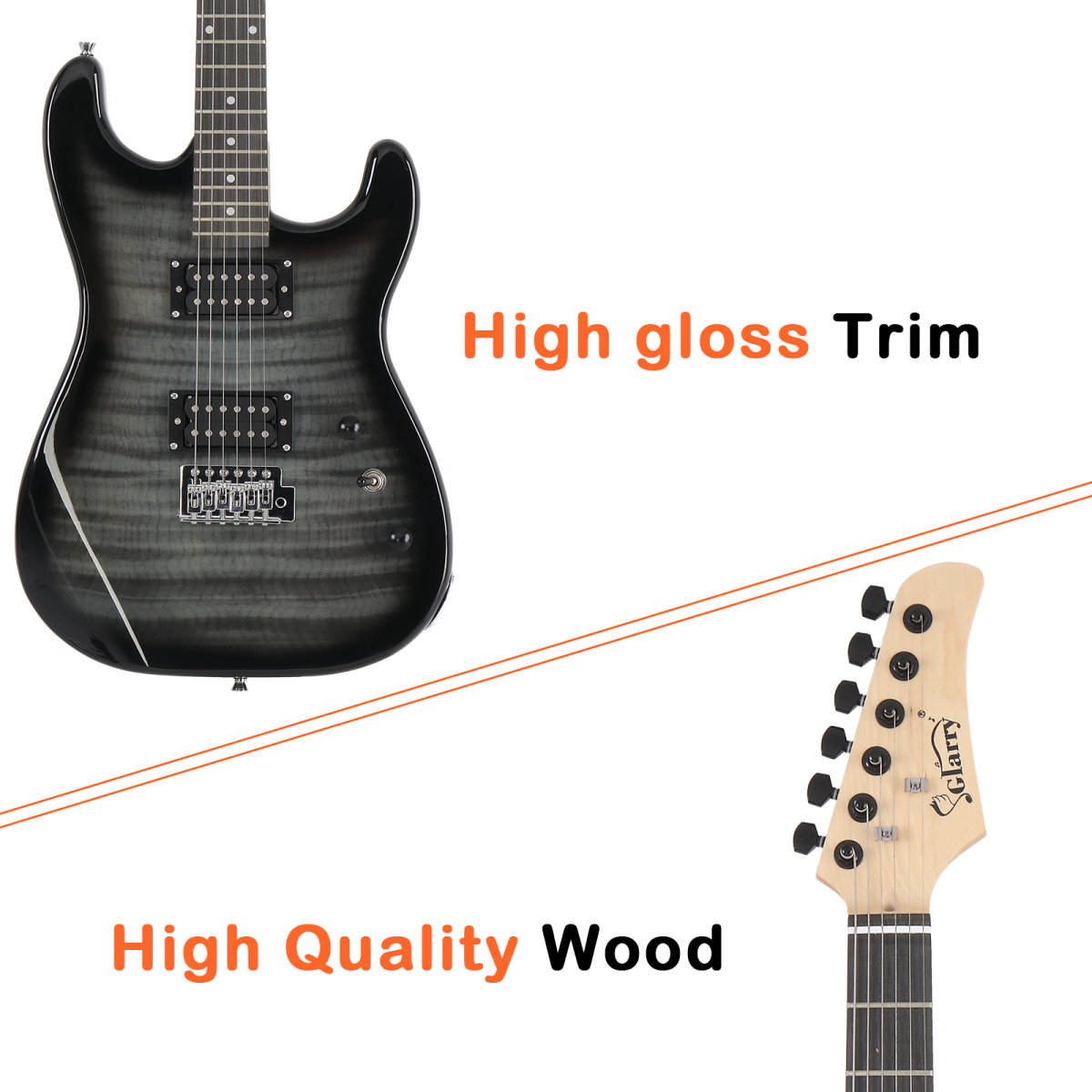 GST Tiger Stripe Electric Guitar Kit with H-H Humbucker Pickups, 20W Amp & Gig Bag – Beginner Set, Black