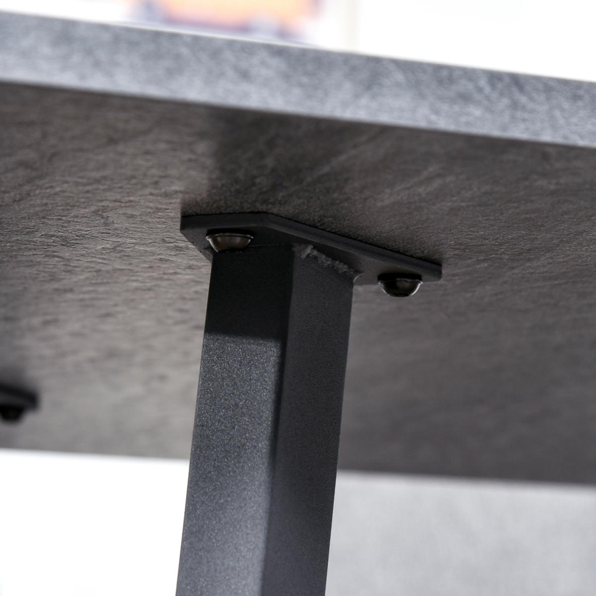Modern Rectangular Dining Table with Powder-Coated Metal Legs & Adjustable Feet – Seats Four, Dark Grey