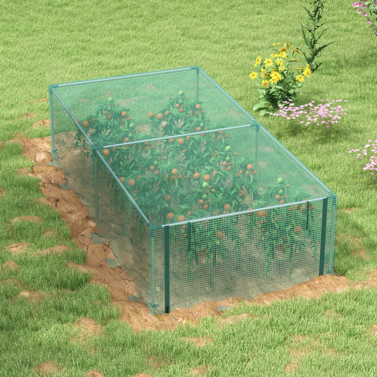 Outsunny 8ft x 4ft Plant Protection Tent Crop Cage with Zipped Door – Fruit & Vegetable Net Cover, Green