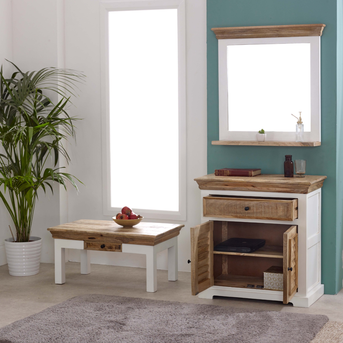Alfie Mango Wood Sideboard with 1 Drawer and 2 Cupboard Doors – Handmade Dining Storage