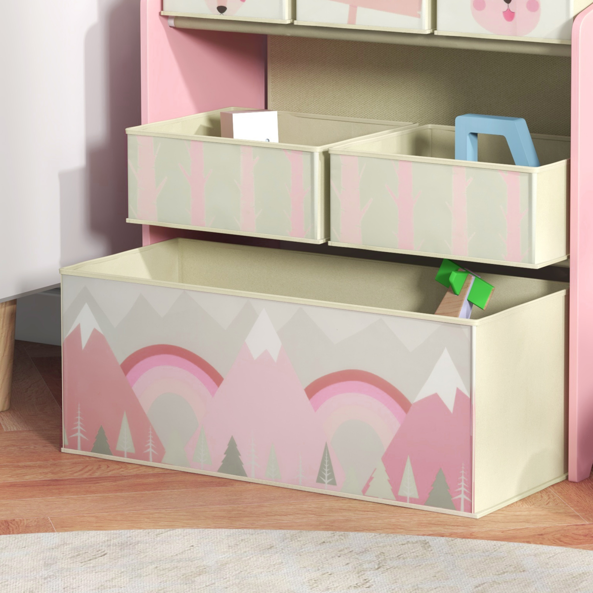 ZONEKIZ Kids Storage Unit with 6 Boxes – Children's Toy Storage Organiser for Ages 3-8, Pink
