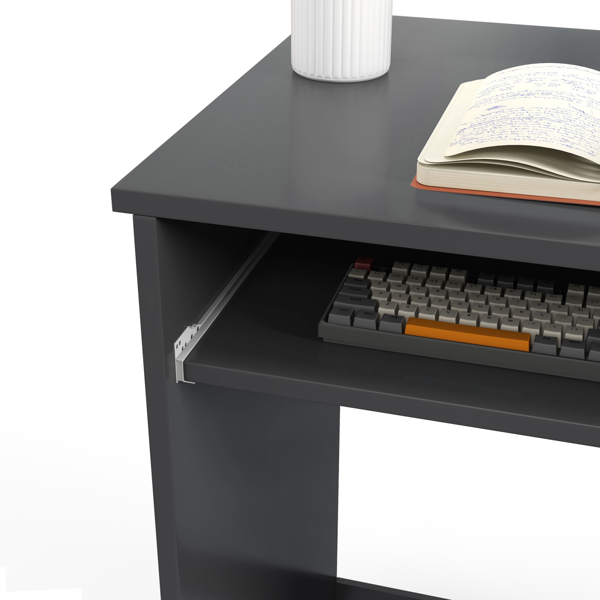HOMCOM Compact Computer Desk with Keyboard Tray and Drawer, 80cm – Particle Board Study and Office Workstation, Grey