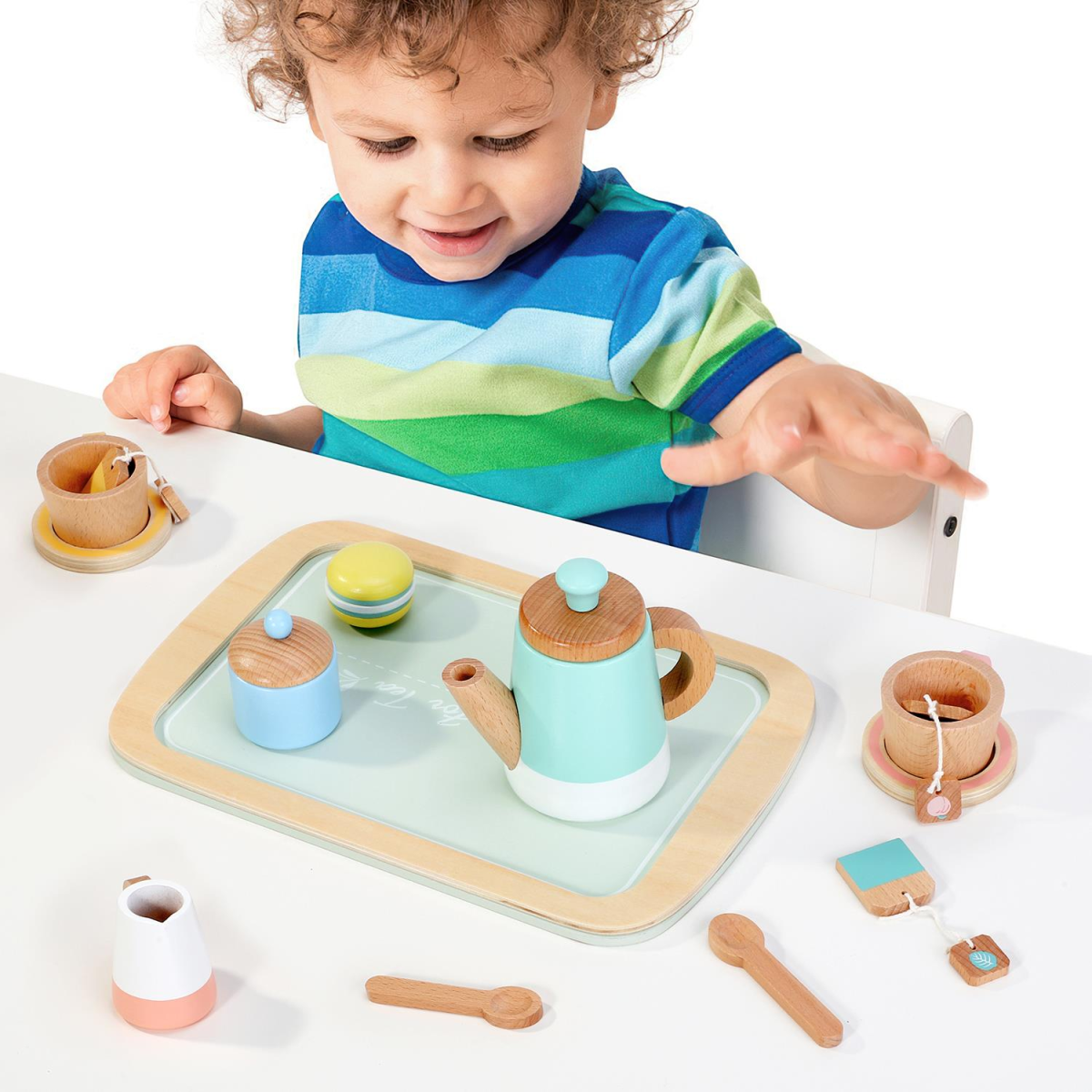 SOKA My Tea Set, 16-Piece Pretend Play Tea Party Set – Colourful Toy Teapot, Cups & Saucers for Kids