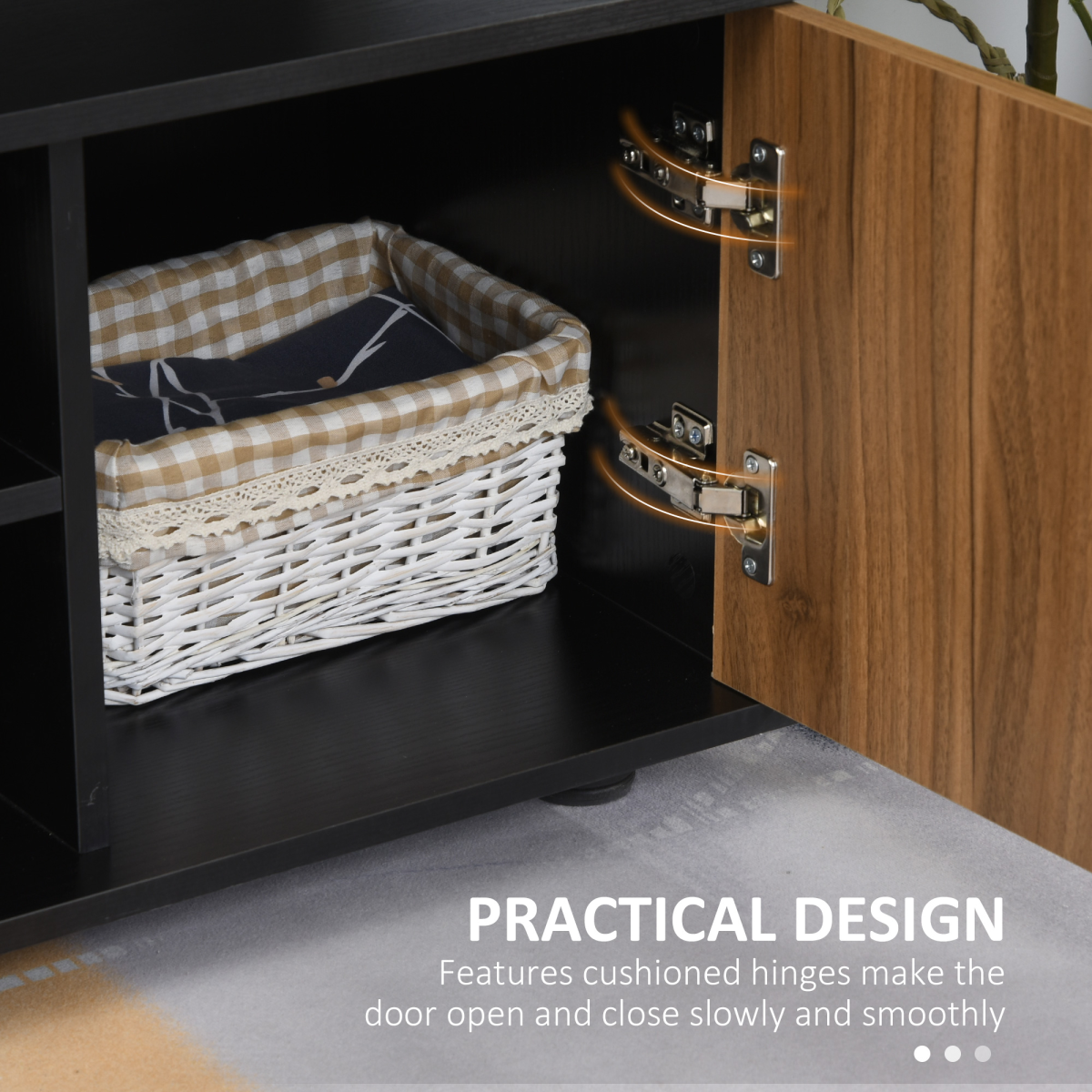 HOMCOM TV Cabinet Media Console with Cupboards, Shelves & Cable Management – Living Room Unit, Black & Walnut