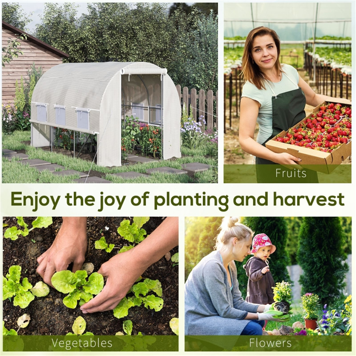 Walk-In Tunnel Greenhouse with Galvanised Steel Frame, Roll-Up Doors & Windows – UV-Protective PE Cover, White