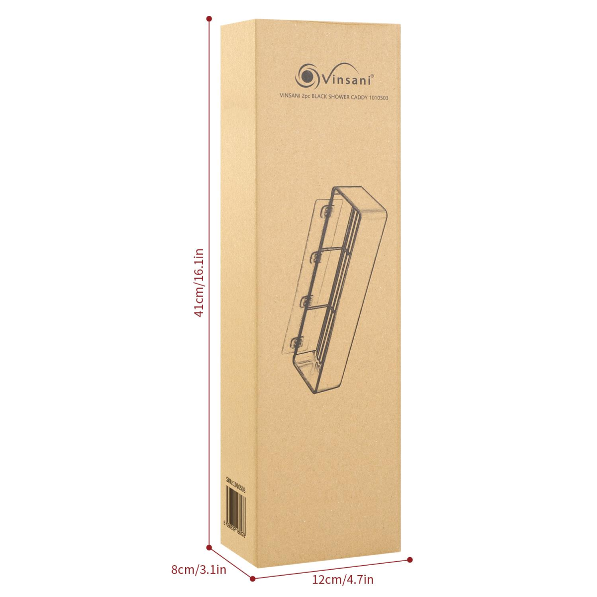 Vinsani 2 Piece Black Stainless Steel Shower Caddy Set – Adhesive No-Drill Bathroom Shelves, Rustproof