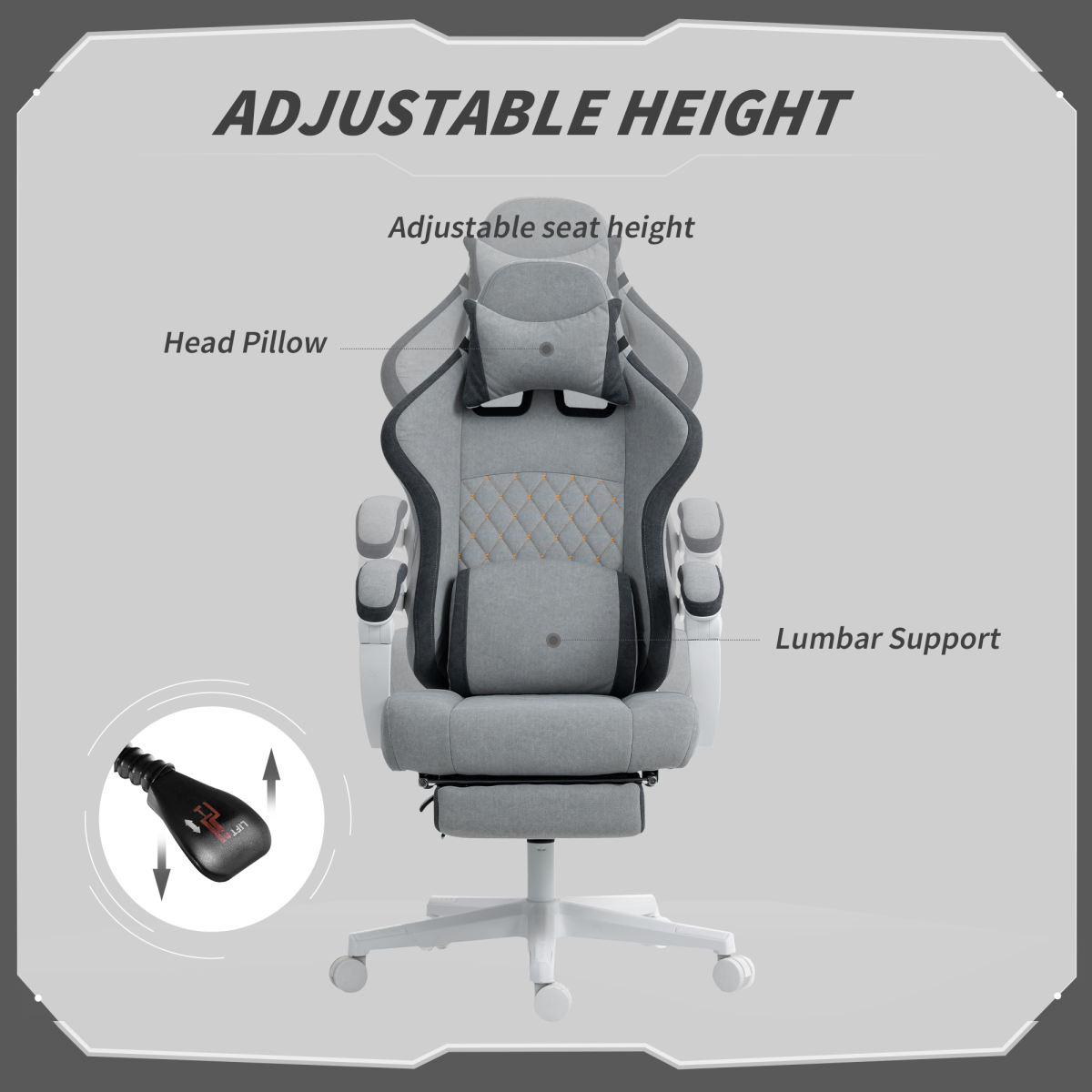 HOMCOM Printed Velvet Computer Recliner Chair with Adjustable Height, Lumbar Support & Footrest – 135° Reclining, Grey