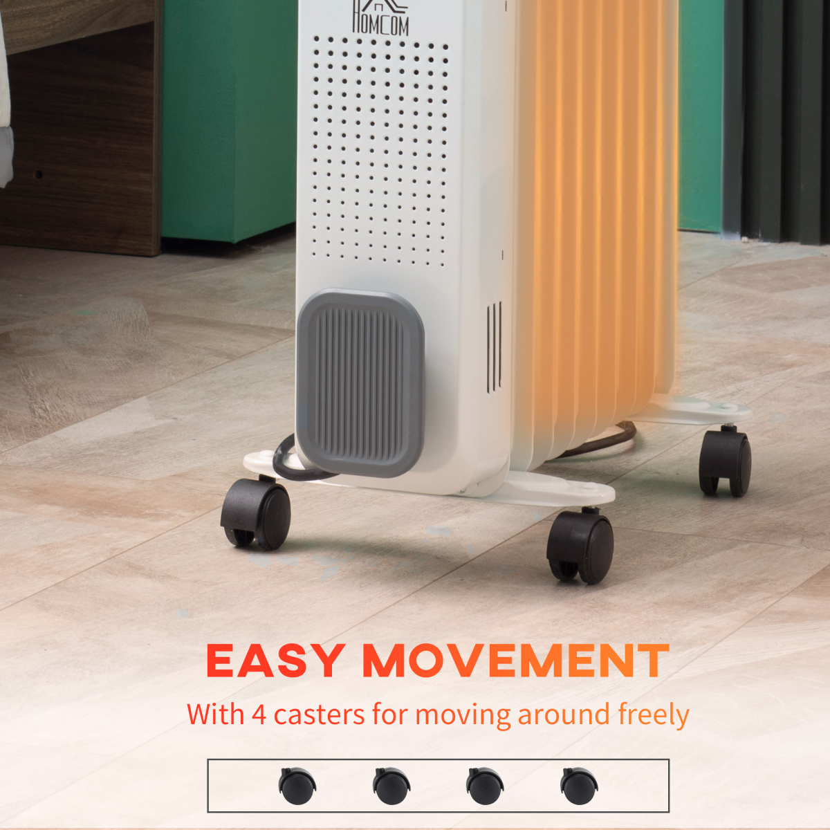 HOMCOM 2180W 9 Fin Oil Filled Radiator with 3 Heat Settings & Safety Cut-Off – Silent Portable Heater