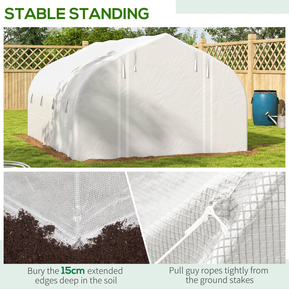Outsunny 4 x 3m Polytunnel Greenhouse with Roll-Up Sidewalls, Mesh Door & Plant Labels, Galvanised Steel, White