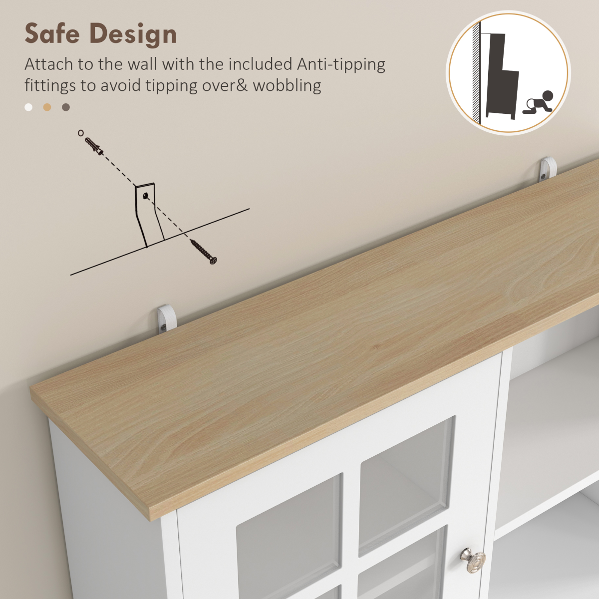 HOMCOM 183cm Sideboard with Grid Glass Doors & Internal Shelves – Kitchen & Dining Room Storage