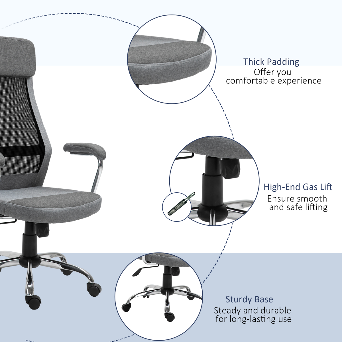 Vinsetto High Back Mesh Swivel Task Chair with Arms & Padded Seat – Nordic Style Home Office Seating, Grey