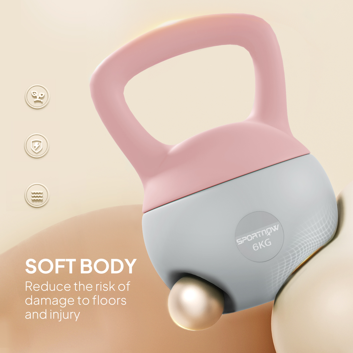 Soft Body Kettlebell 6kg with Non-Slip Ergonomic Handle – Home Gym Strength Training, Pink and Grey