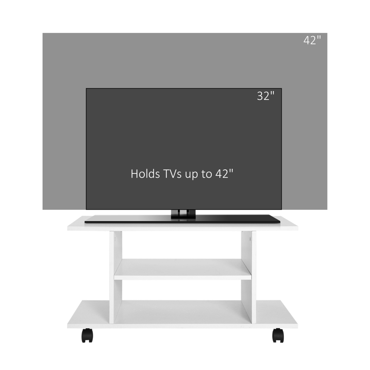HOMCOM Mobile TV Stand Bookshelf with 3 Tiers and Lockable Castor Wheels – Modern Storage Cabinet, White