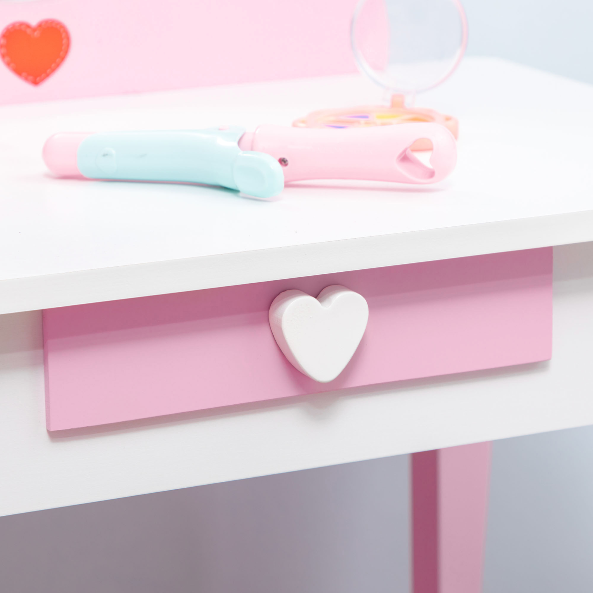 ZONEKIZ Kids Vanity Set with Mirror, Drawer, Cute Patterns, for Girls – Pink