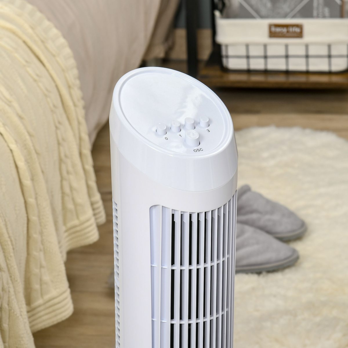 HOMCOM 30" Quiet Tower Fan with 3 Speeds & Noise-Reduction Design – Bedroom & Office Cooling, White