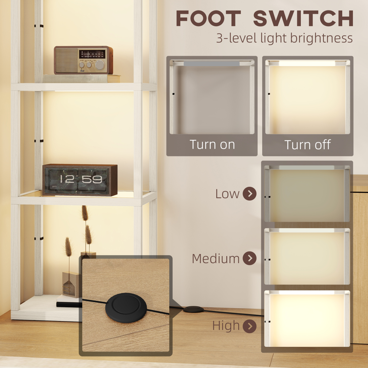 4-Tier Display Shelf LED Floor Lamp, 3000K Warm White
