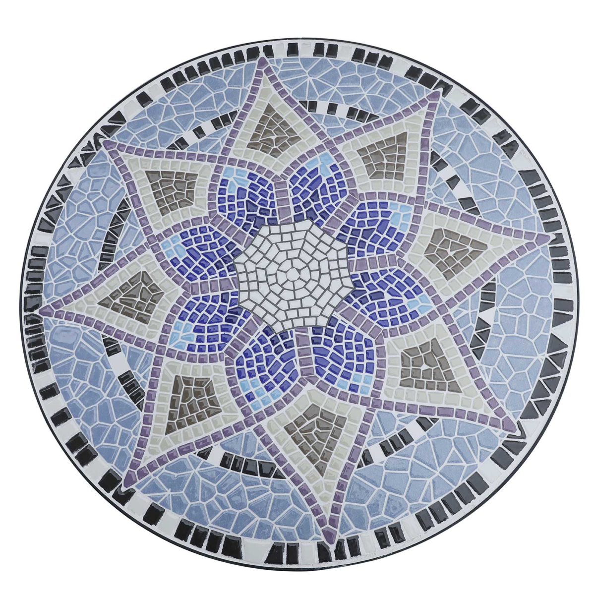 Outsunny Mosaic Round Patio Side Table with Ceramic Top, 60cm – Metal Frame Garden Table, Black/Blue/White