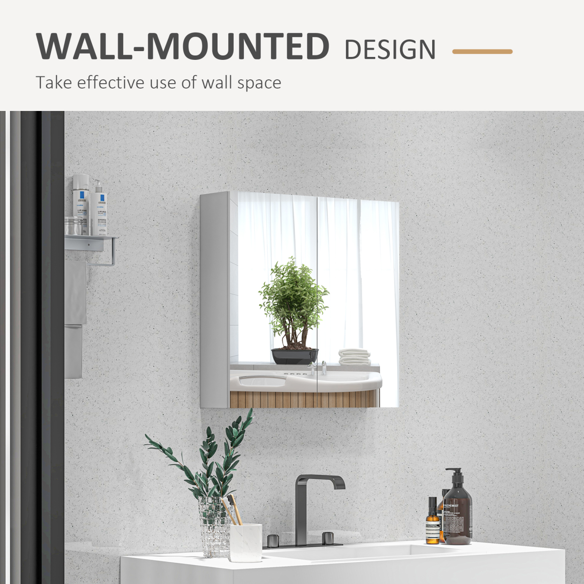 kleankin Wall Mounted Mirrored Bathroom Cabinet with Soft Close Doors – Space-Saving Storage, White