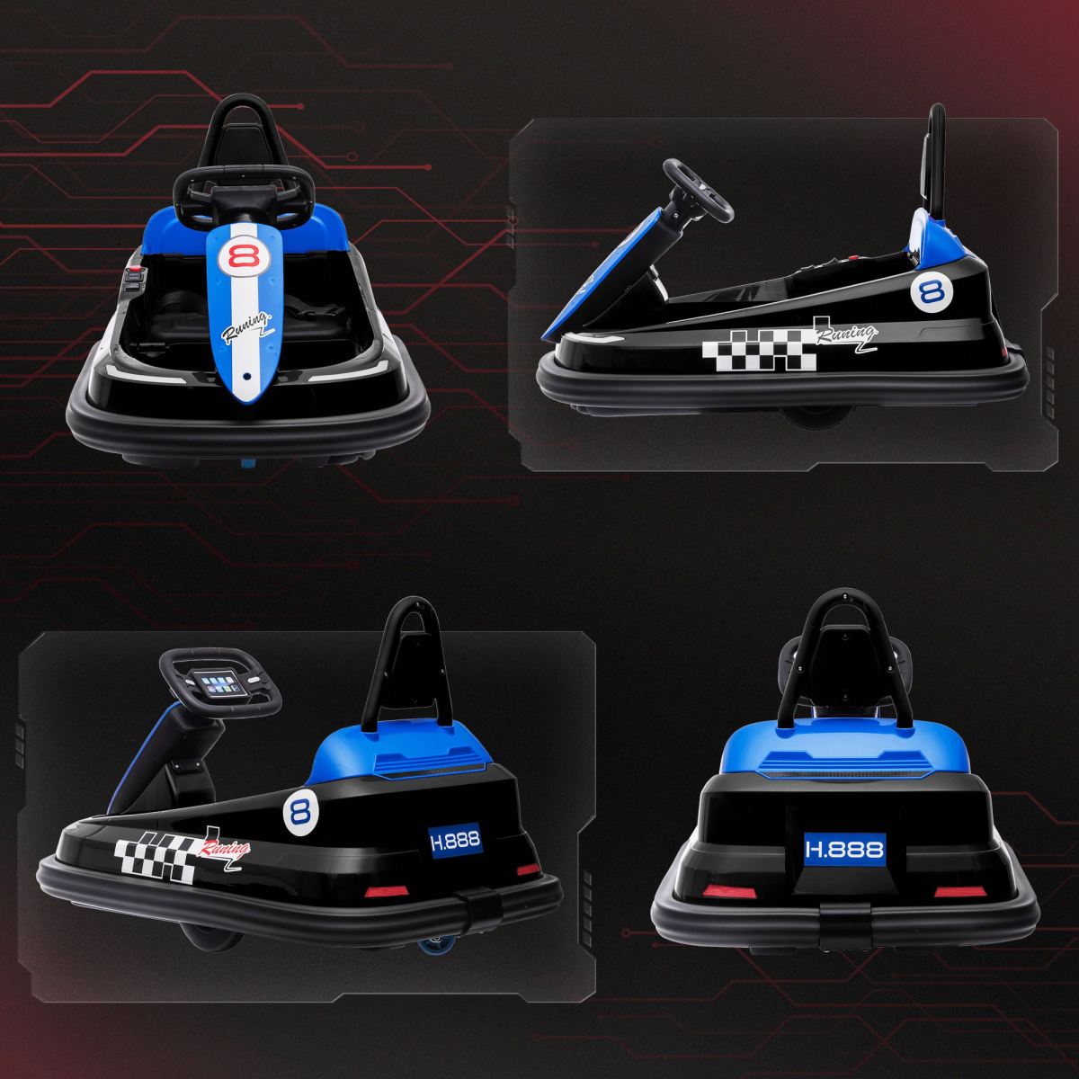 HOMCOM 6V Kids Bumper Car with 360-Degree Rotation, 2 Speeds, Music, Horn & Light Strips – Ride-On Waltzer Car