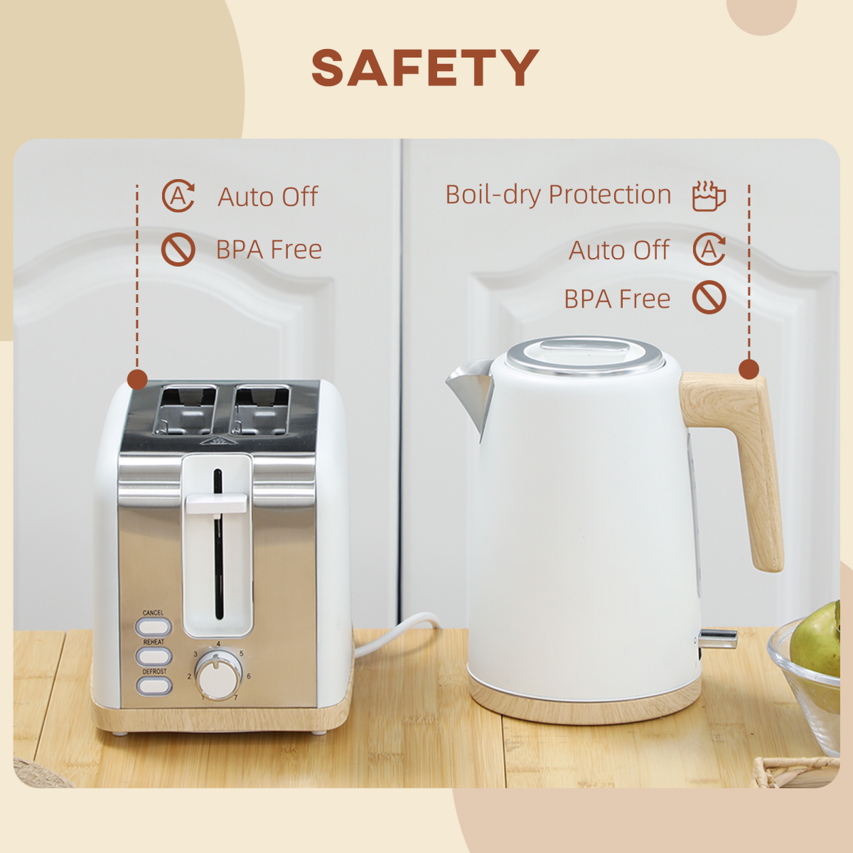 HOMCOM Quick Boil Kettle & Toaster Breakfast Set – Matching Coordinated Design with Adjustable Browning