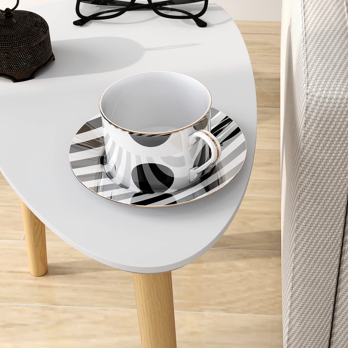HOMCOM Side Table Set of 2 – Modern Nesting End Tables with Solid Wood Legs, Light Grey and Natural