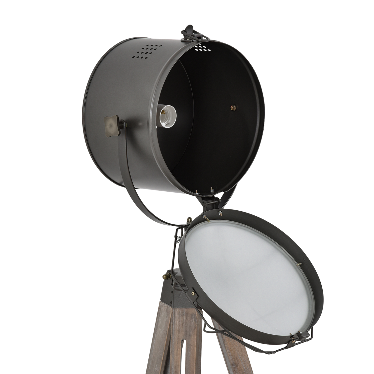 HOMCOM Pine Wood Tripod Floor Lamp with Spotlight Shade, Height Adjustable – Industrial Style, Brown