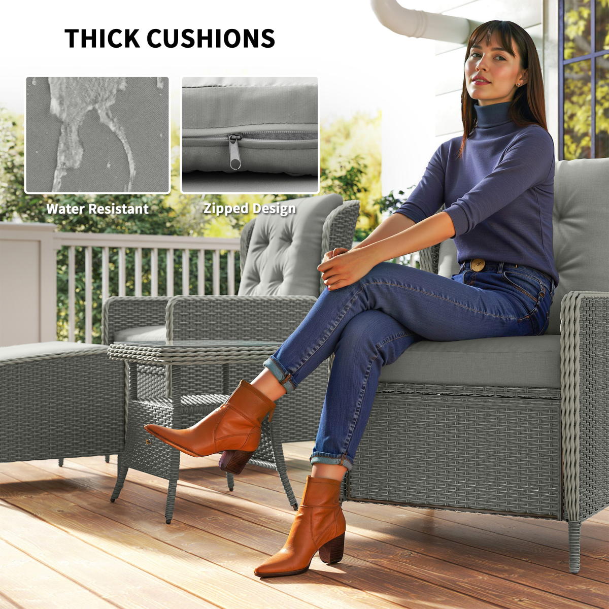 Outsunny Five-Piece Rattan Garden Furniture Set with Reclining Armchairs, Footstools & Glass Table, Charcoal Grey