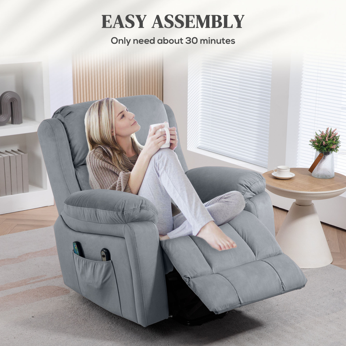 HOMCOM Riser & Recliner Lift Chair with Electric Lift, Vibration Massage & Heat – Remote Control, Grey